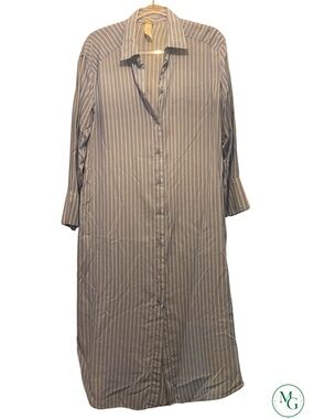 H&M Striped Oversized Lyocell Shirt Dress Blue White Midi S